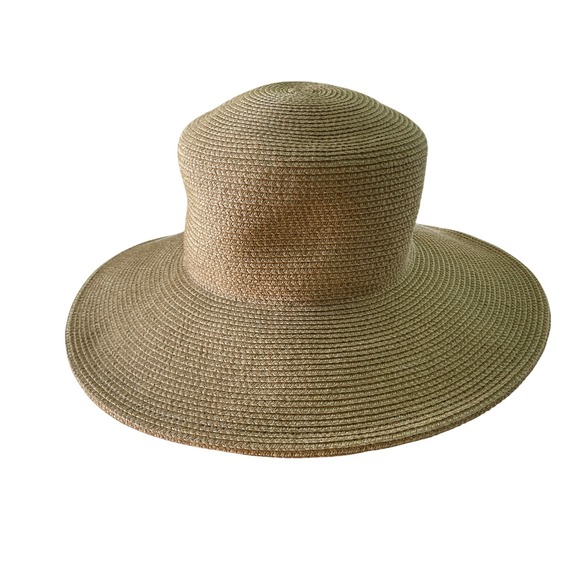 Talbots Straw Sun Hat Wide Brim Tan Paper Crochet Classic Beach One Size - Picture 4 of 10